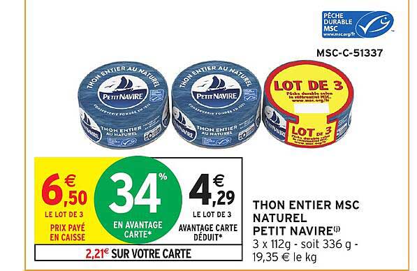 THON ENTIER MSC NATUREL PETIT NAVIRE