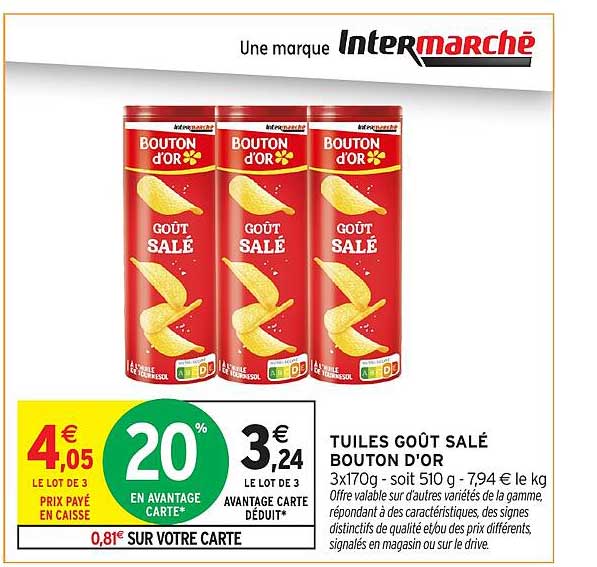 TUILES GOÛT SALÉ BOUTON D'OR 3x170g