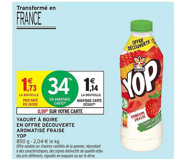 YAOURT À BOIRE EN OFFRE DÉCOUVERTE AROMATISÉ FRAISE YOP 850 g