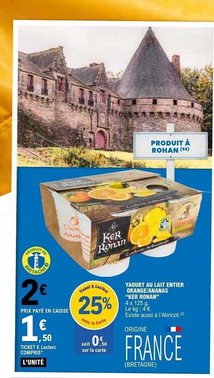YAOURT AU LAIT ENTIER ORANGE/ANANAS "KER RONAN"