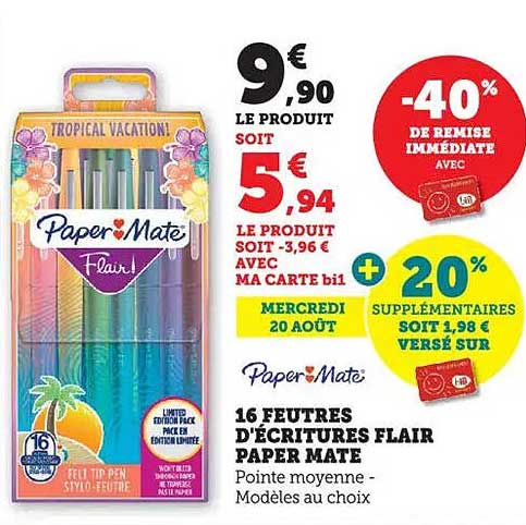 16 FEUTRES D'ÉCRITURES FLAIR PAPER MATE