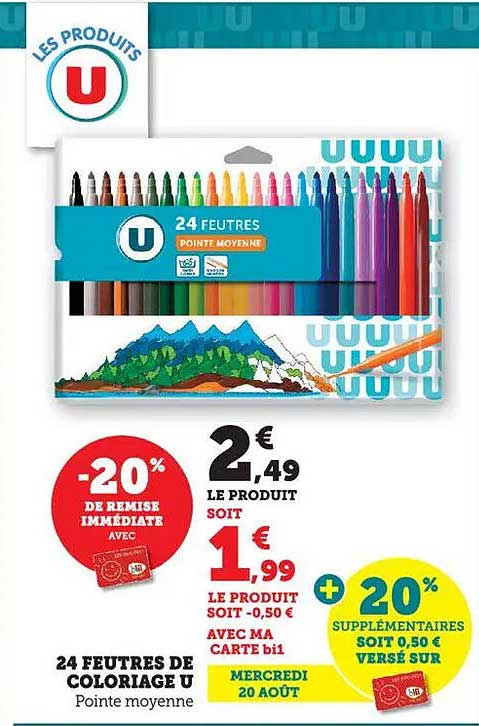 24 feutres de coloriage U Pointe moyenne