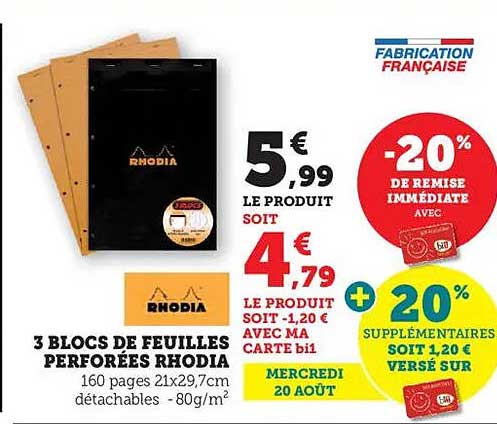 3 BLOCS DE FEUILLES PERFORÉES RHODIA