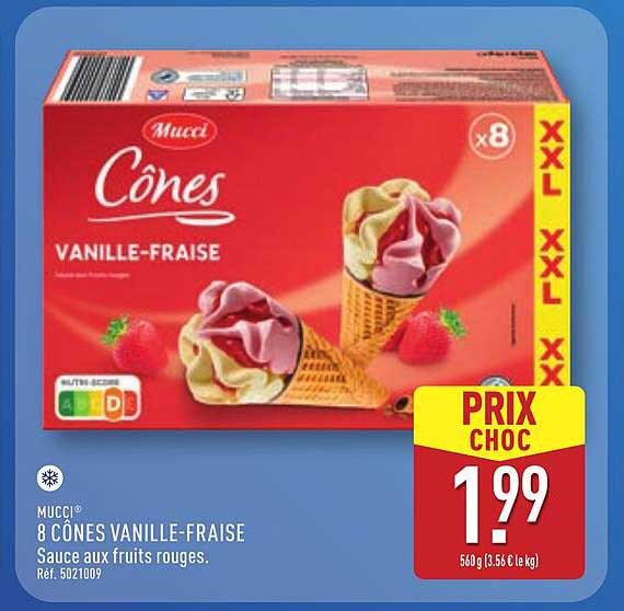 8 CÔNES VANILLE-FRAISE