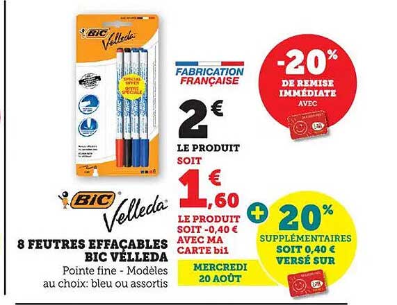 8 FEUTRES EFFACABLES BIC VELLEDA