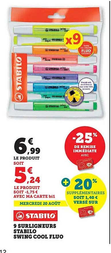 9 Surligneurs Stabilo Swing Cool Fluo