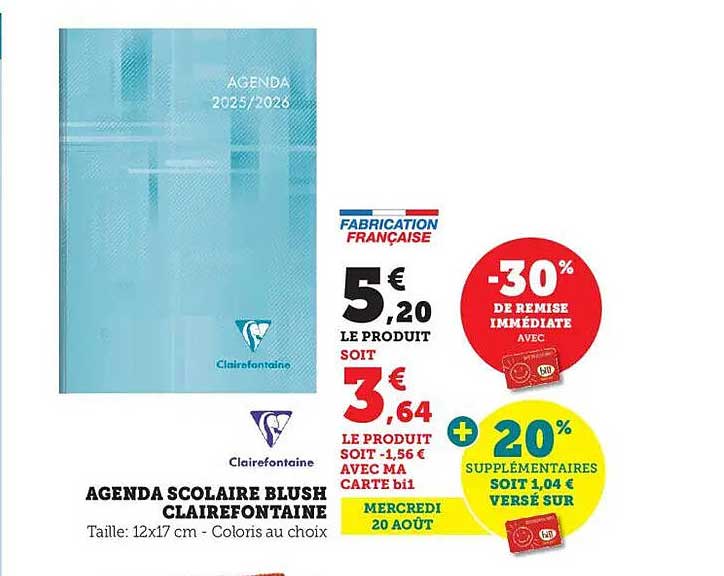AGENDA SCOLAIRE BLUSH CLAIREFONTAINE
