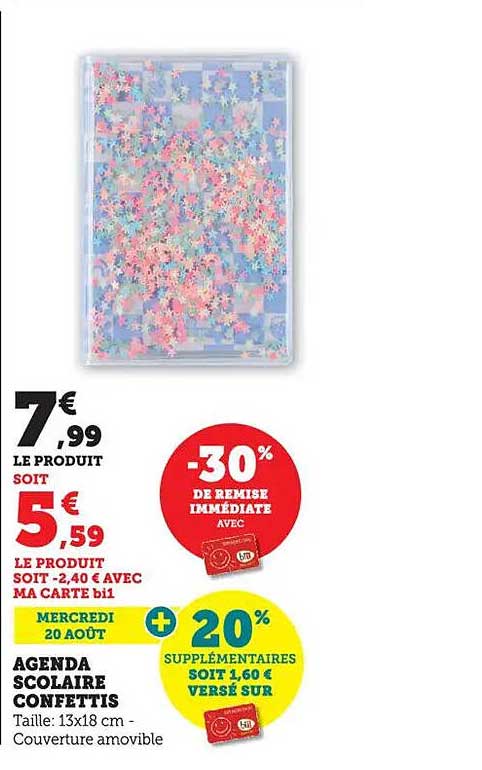 AGENDA SCOLAIRE CONFETTIS