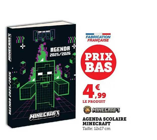 AGENDA SCOLAIRE MINECRAFT
