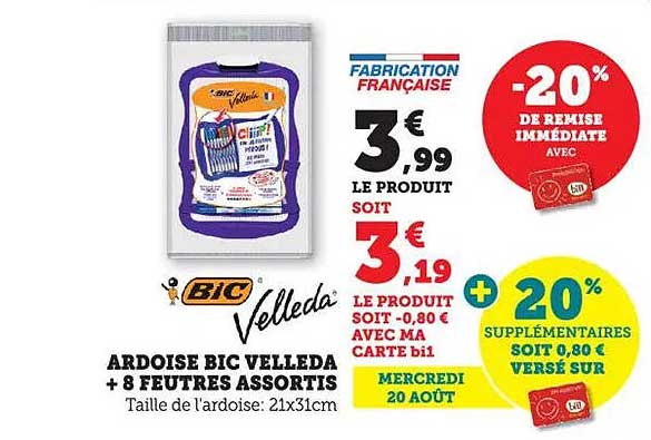 Ardoise BIC Velleda + 8 feutres assortis