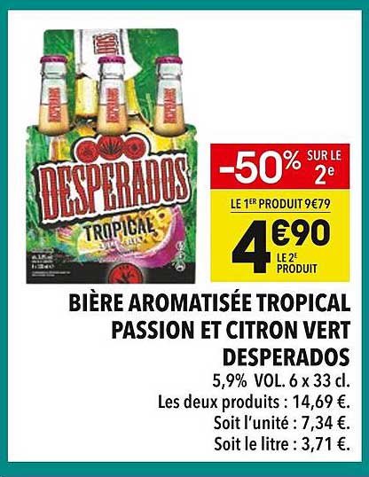 BIÈRE AROMATISÉE TROPICAL PASSION ET CITRON VERT DESPERADOS