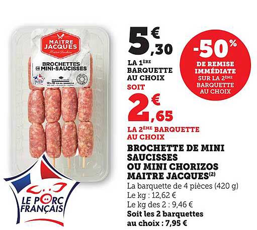 BROCHETTE DE MINI SAUCISSES OU MINI CHORIZOS MAITRE JACQUES