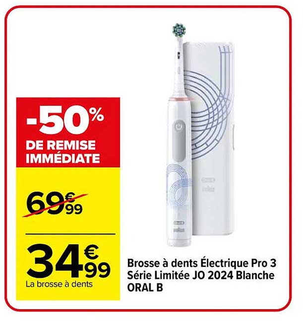 Brosse à dents Électrique Pro 3 Série Limitée JO 2024 Blanche ORAL B