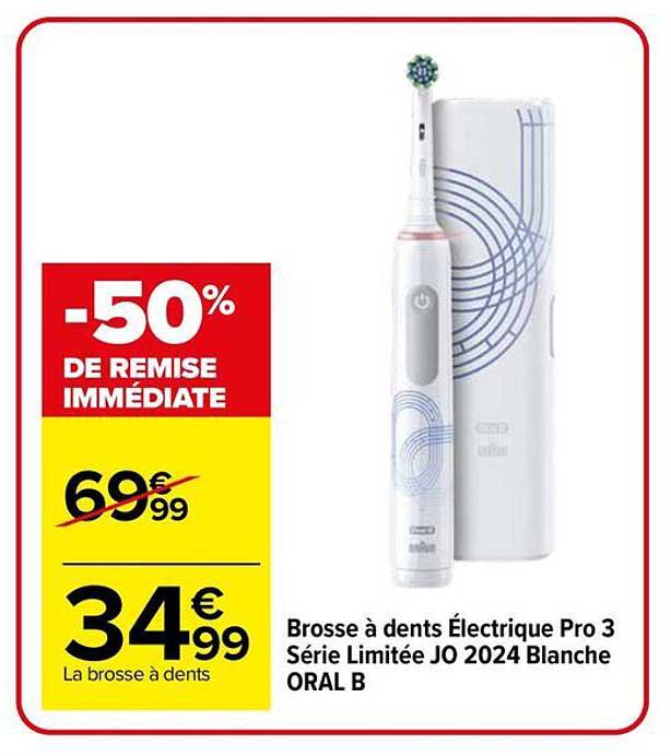 Brosse à dents Électrique Pro 3 Série Limitée JO 2024 Blanche ORAL B