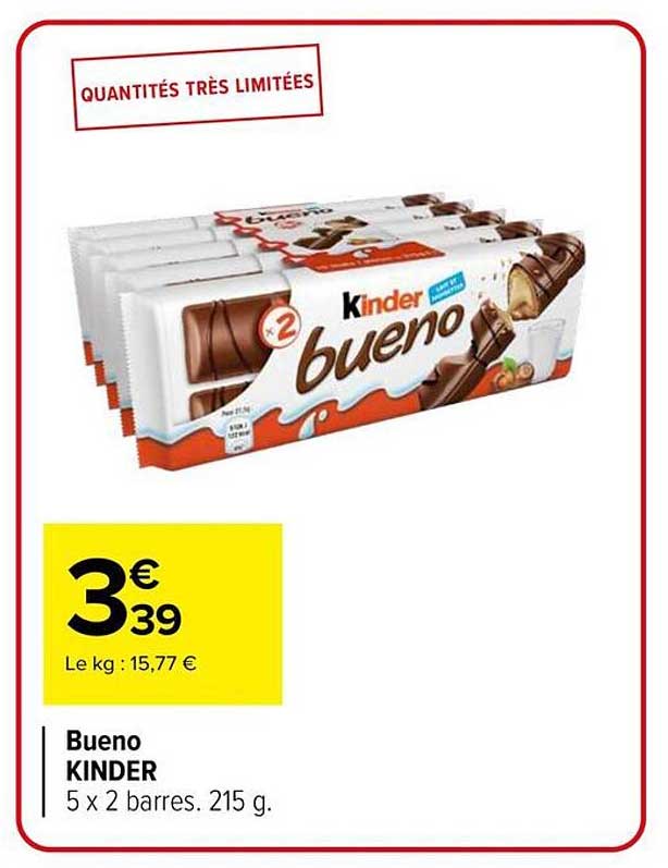 Bueno KINDER 5 x 2 barres. 215 g.