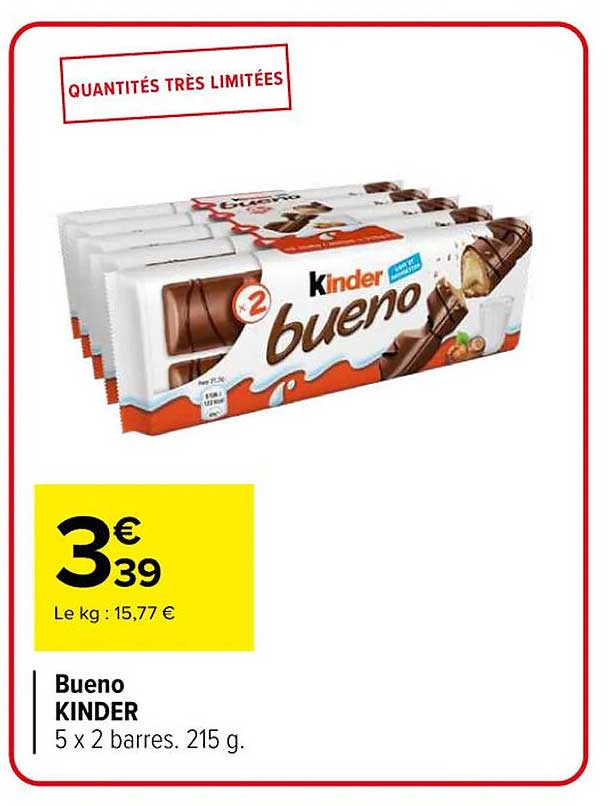 Bueno KINDER 5 x 2 barres. 215 g.