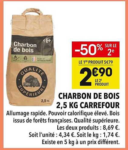 CHARBON DE BOIS 2,5 KG CARREFOUR