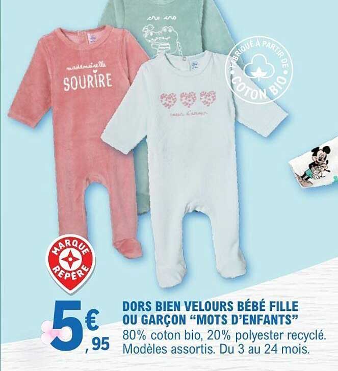 DORS BIEN VELOURS BÉBÉ FILLE OU GARÇON “MOTS D’ENFANTS”