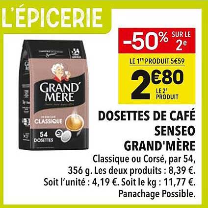 DOSSETTES DE CAFÉ SENSEO GRAND'MÈRE