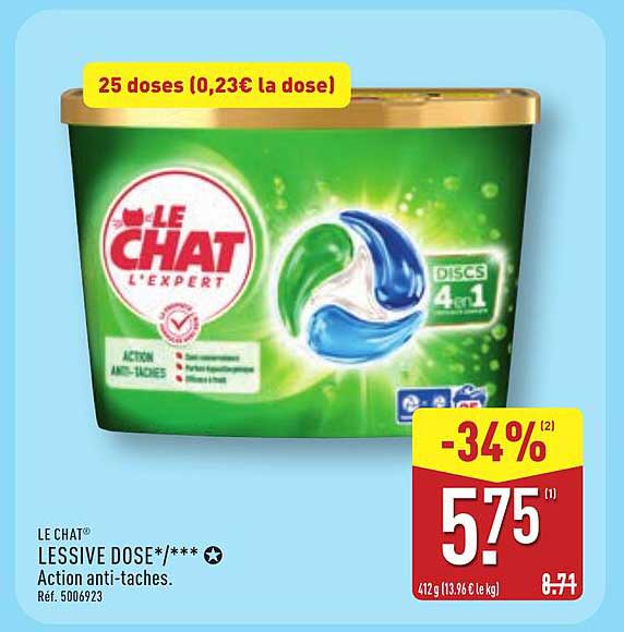 LE CHAT® LESSIVE DOSE*/*/* Action anti-taches.