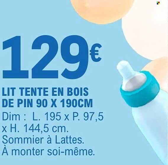 LIT TENTE EN BOIS DE PIN 90 X 190CM