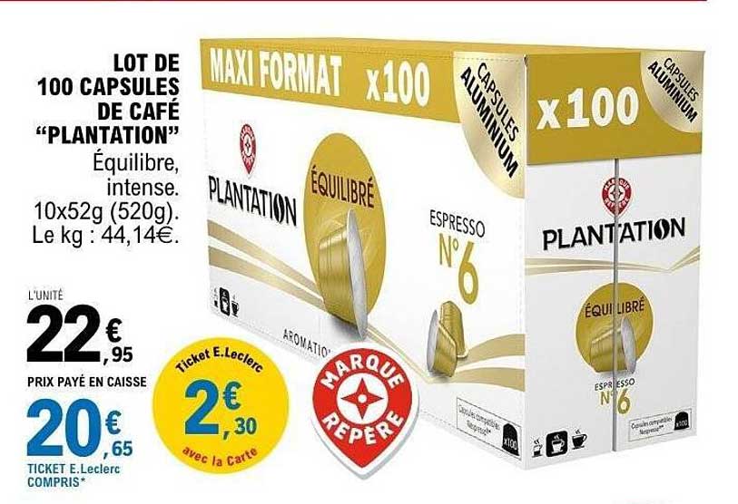 LOT DE 100 CAPSULES DE CAFÉ "PLANTATION"