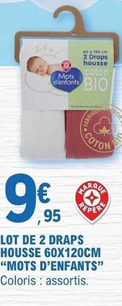 LOT DE 2 DRAPS HOUSSE 60X120CM "MOTS D'ENFANTS"