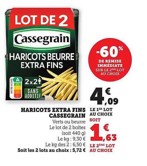 LOT DE 2 HARICOTS EXTRA FINS CASSEGAIN