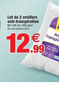 Lot de 2 oreillers anti-transpiration