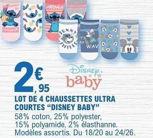 LOT DE 4 CHAUSSETTES ULTRA COURTES “DISNEY BABY”