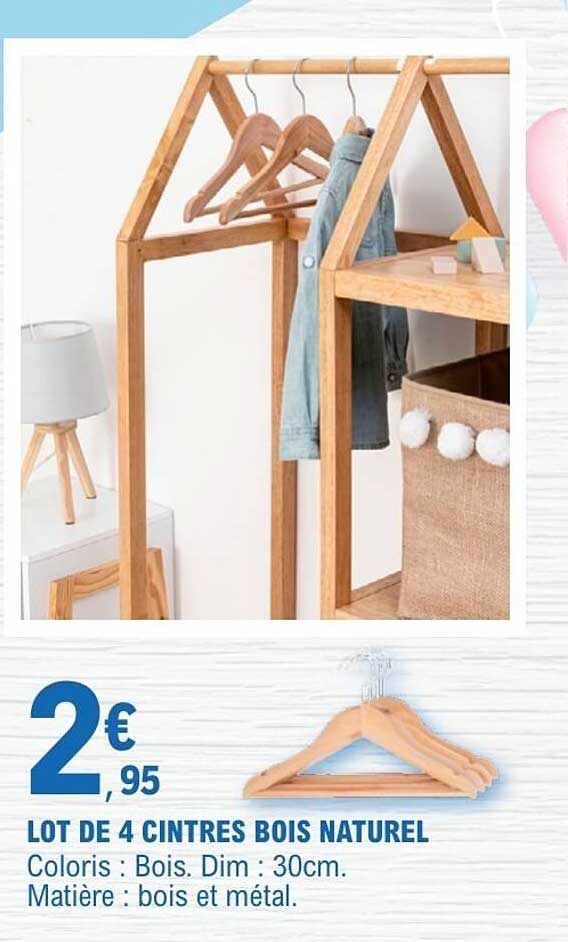 LOT DE 4 CINTRES BOIS NATUREL