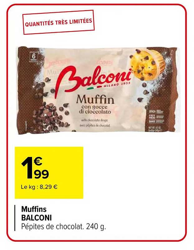 Muffins BALCONI Pépetes de chocolat. 240 g.