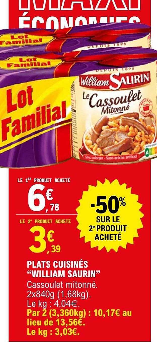 Plats cuisinés "WILLIAM SAURIN" - Cassoulet mitonné