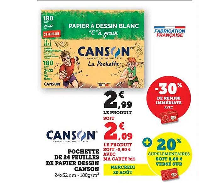 Pochette de 24 feuilles de papier dessin Canson