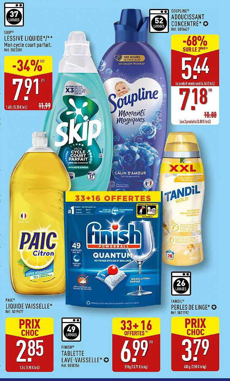 Promo ALDI : Lessive Skip et adoucissant Soupline