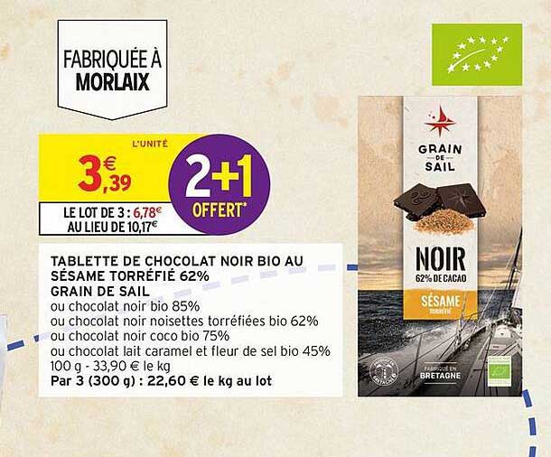TABLETTE DE CHOCOLAT NOIR BIO AU SÉSAME TORRÉFIÉ 62%