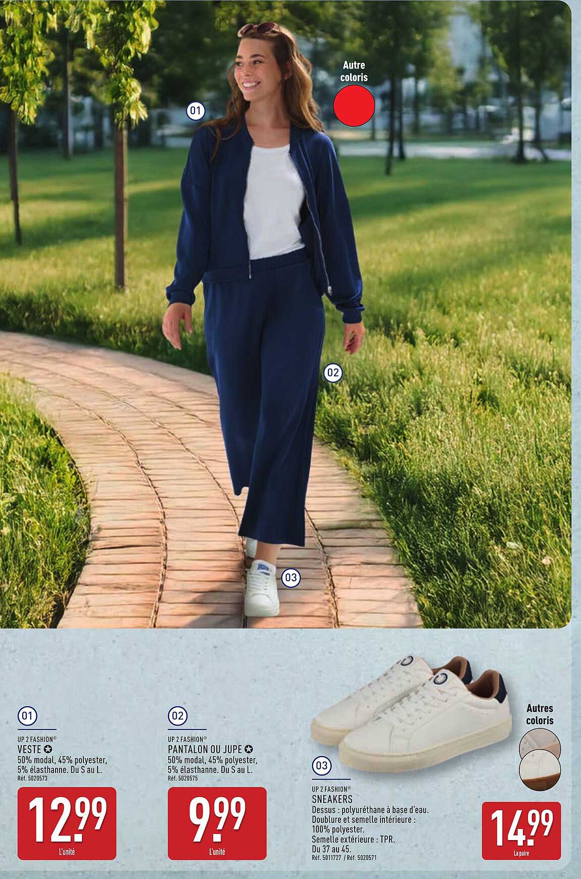 VESTE 12,99 € - PANTALON OU JUPE 9,99 € - SNEAKERS 14,99 €