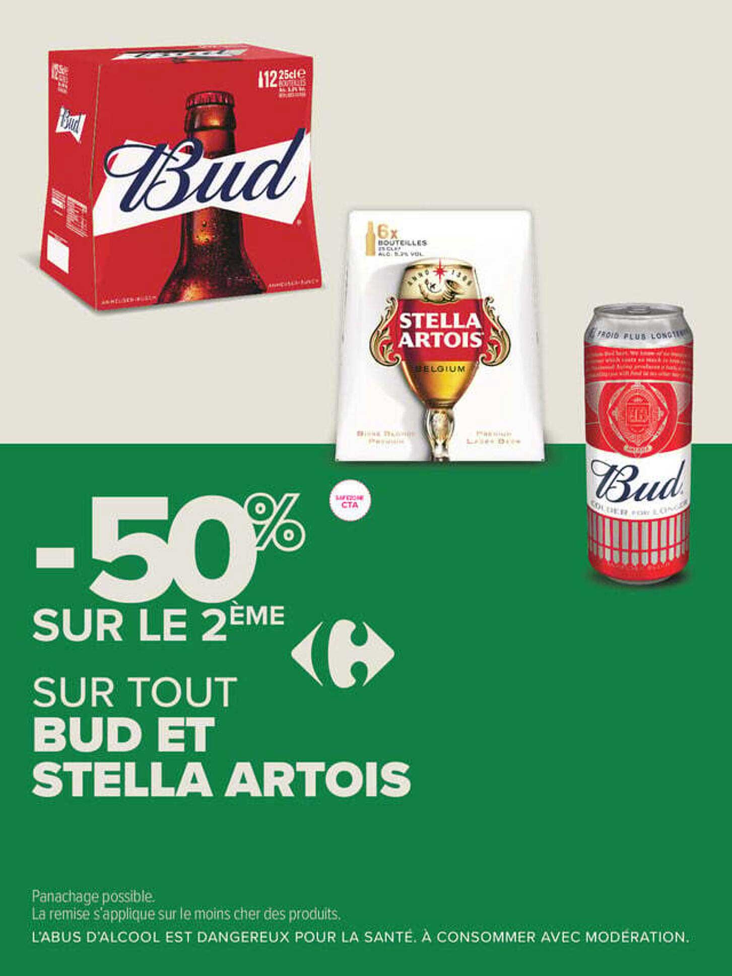 -50% SUR LE 2ÈME SUR TOUT BUD ET STELLA ARTOIS