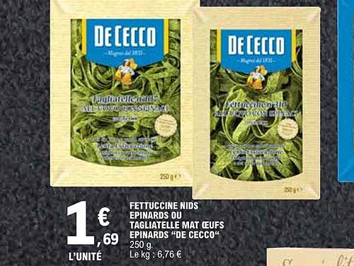 Fettuccine nids épinards ou tagliatelle mat oeufs épinards “DE CECCO” 250 g