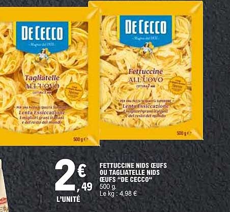 FETTUCCINE NIDS ŒUFS OU TAGLIATELLE NIDS ŒUFS "DE CECCO"