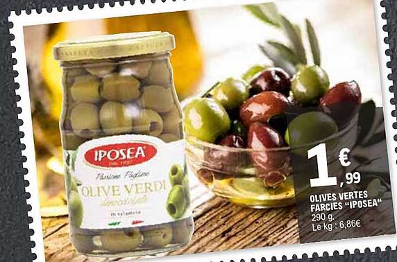 OLIVES VERTES FARCIES "IPOSEA" 290 g. Le kg : 6,86 €