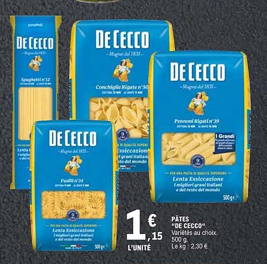PÂTES "DE CECCO" Variétés au choix. 500 g.