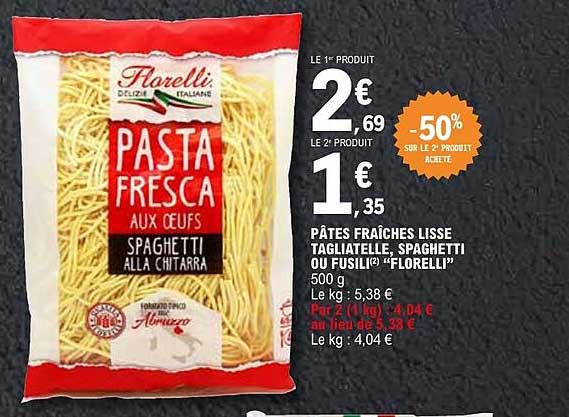 PÂTES FRAÎCHES LISSE TAGLIATELLE, SPAGHETTI OU FUSILI "FLORELLI"