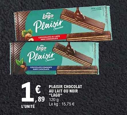 PLAISIR CHOCOLAT AU LAIT OU NOIR “LAGO” 120 g