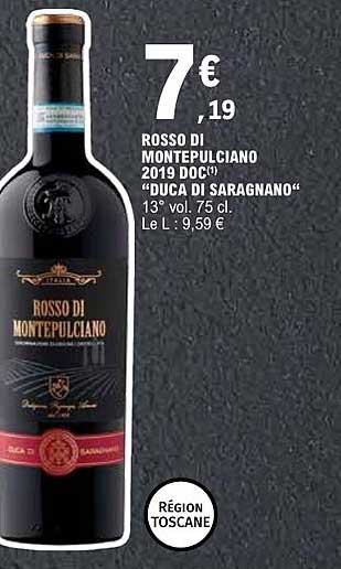 ROSSO DI MONTEPULCIANO 2019 DOC("DUCA DI SARAGNANO") 13° vol. 75 cl
