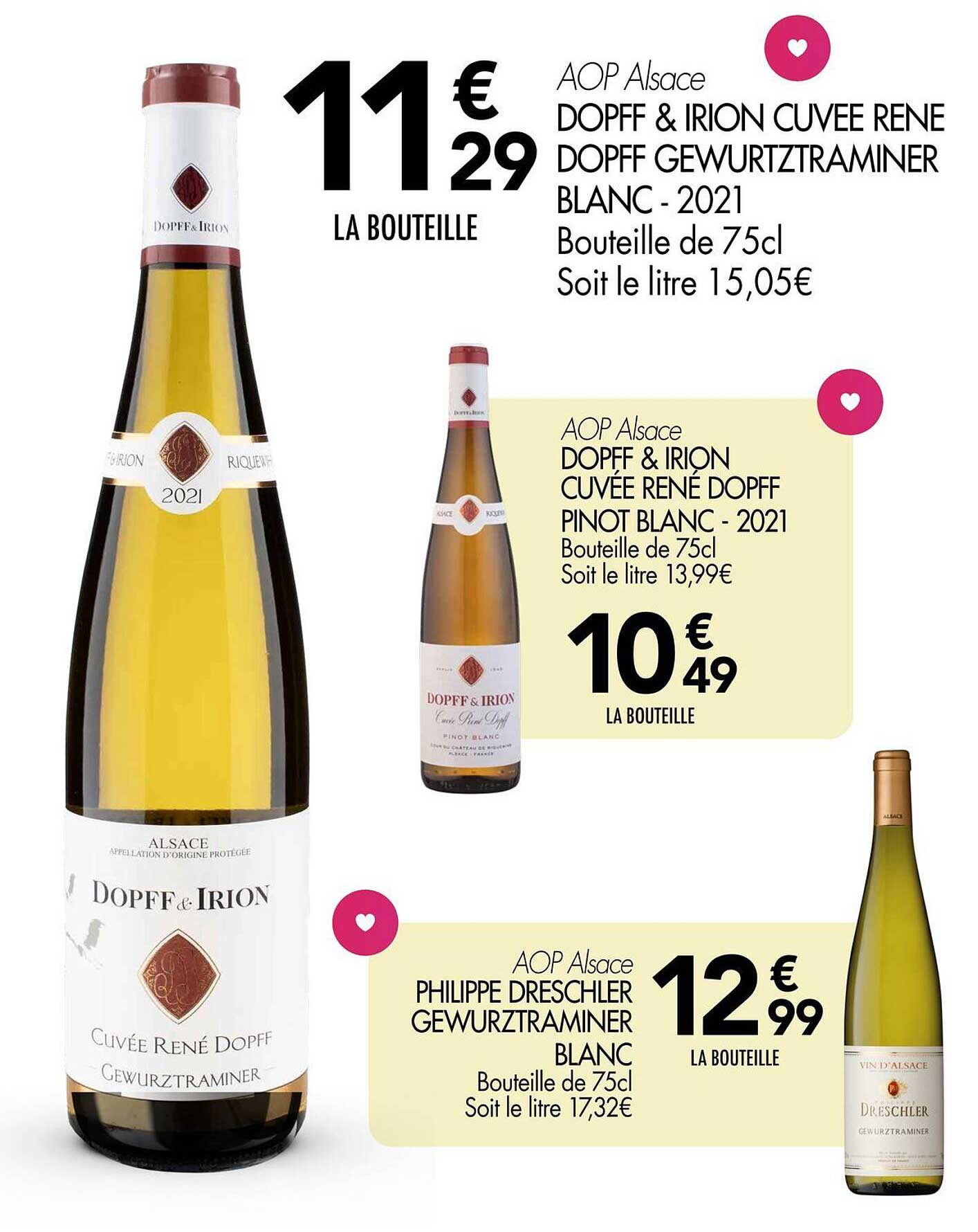 DOPFF & IRION CUVEE RENE DOPFF GEWURZTRAMINER BLANC - 2021
DOPFF & IRION CUVEE RENE DOPFF PINOT BLANC - 2021
PHILIPPE DRESCHLER GEWURZTRAMINER BLANC