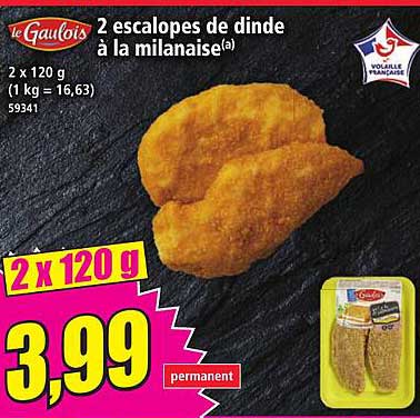 2 escalopes de dinde à la milanaise