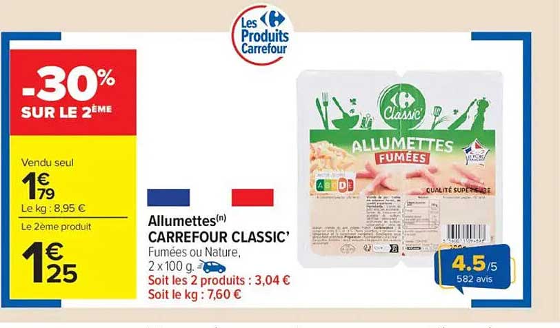Allumettes(n) CARREFOUR CLASSIC’ Fumées ou Nature, 2 x 100 g.