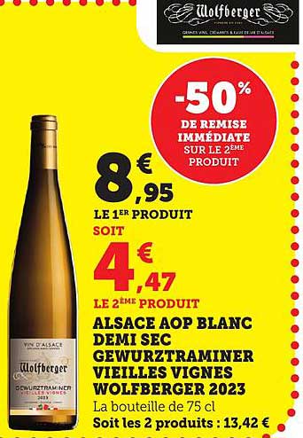 ALSACE AOP BLANC DEMI SEC GEWURZTRAMINER VIEILLES VIGNES WOLFBERGER 2023