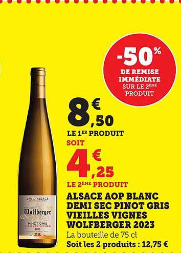 ALSACE AOP BLANC DEMI SEC PINOT GRIS VIEILLES VIGNES WOLFBERGER 2023